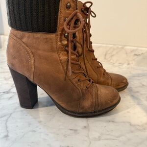 Aldo Leather Tan Lace-Up Heeled Boots